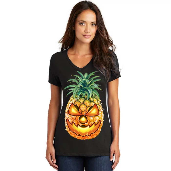 Pineapple Jack O Lantern Face Women's V-Neck T-Shirt