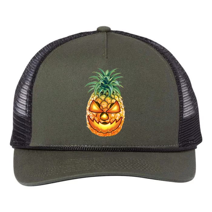 Pineapple Jack O Lantern Face Retro Rope Trucker Hat Cap