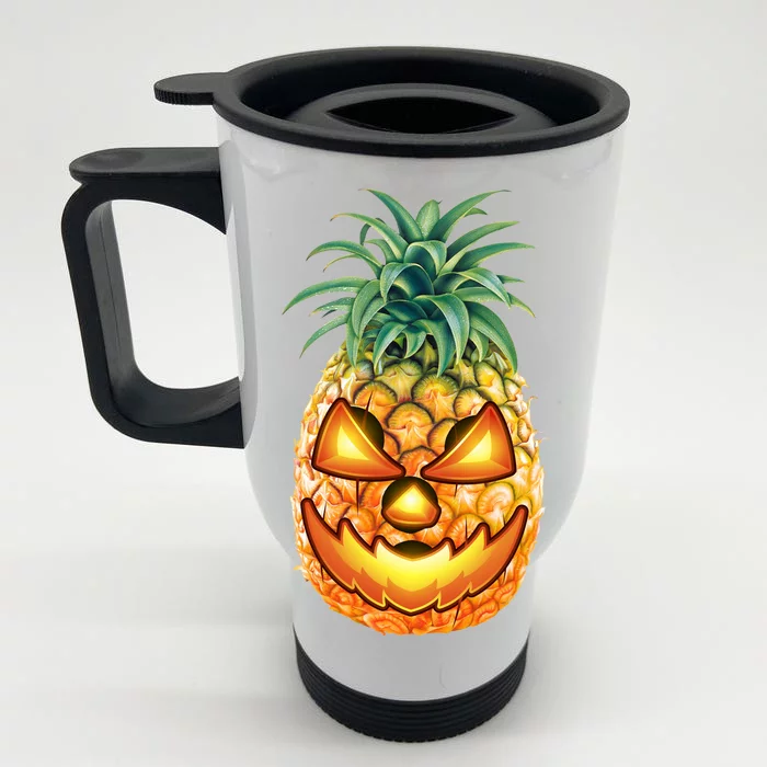 Pineapple Jack O Lantern Face Front & Back Stainless Steel Travel Mug