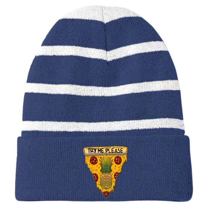 Pineapple Peperoni Pizza Striped Beanie with Solid Band