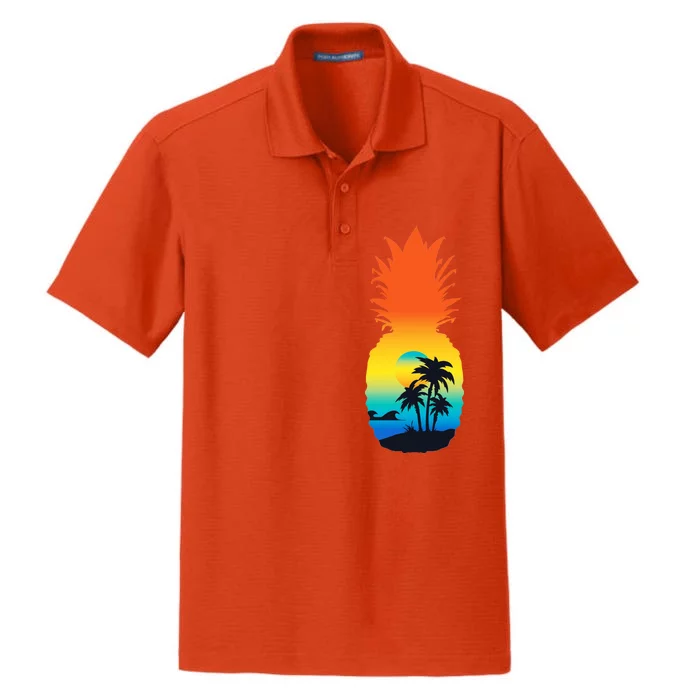 Pineapple Summer Sunset Beach Dry Zone Grid Performance Polo