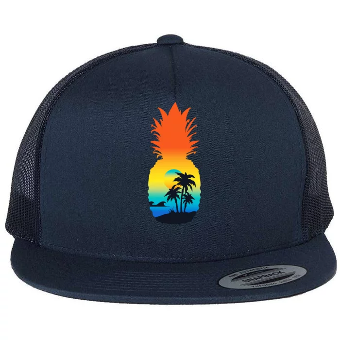 Pineapple Summer Sunset Beach Flat Bill Trucker Hat