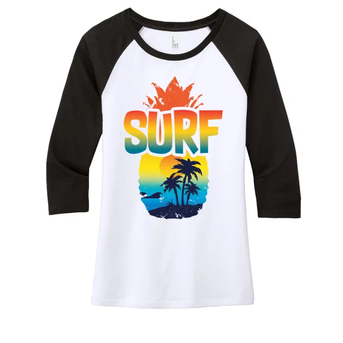 Pineapple Summer Surf Women's Tri-Blend 3/4-Sleeve Raglan Shirt