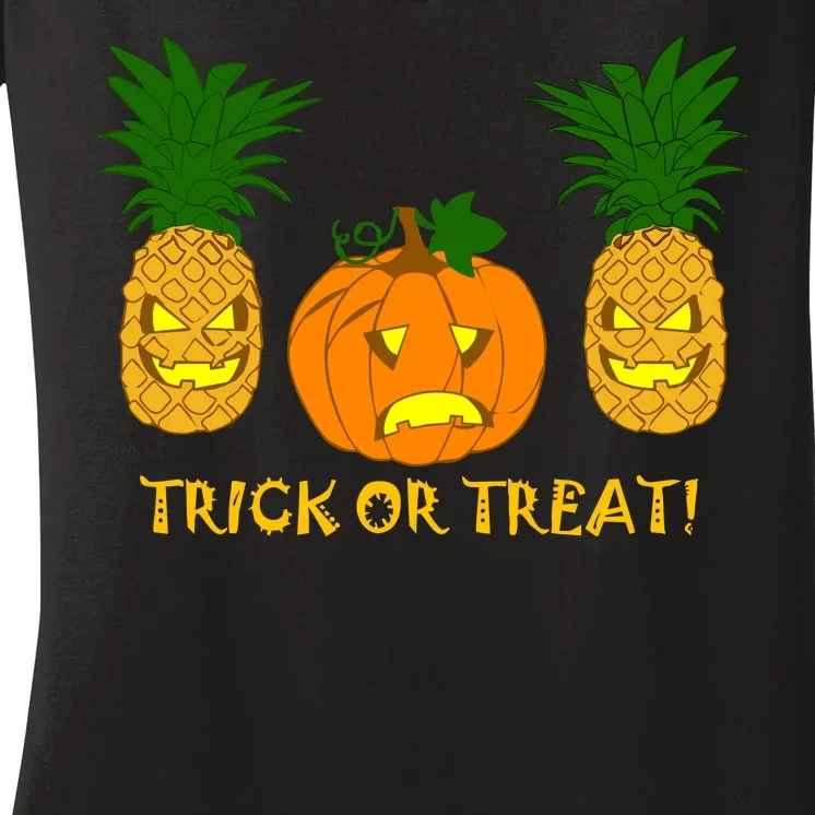 Pineapple Vs. Pumpkin Jack O Lantern Women's V-Neck T-Shirt