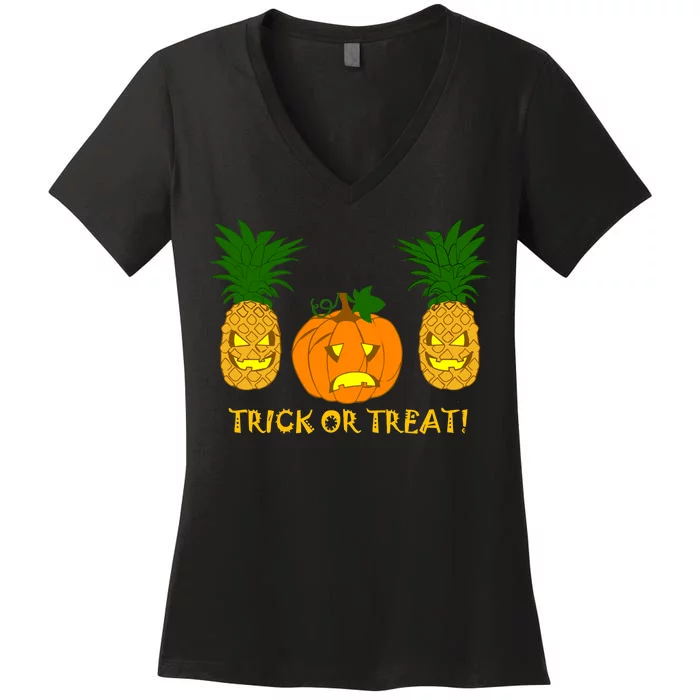 Pineapple Vs. Pumpkin Jack O Lantern Women's V-Neck T-Shirt