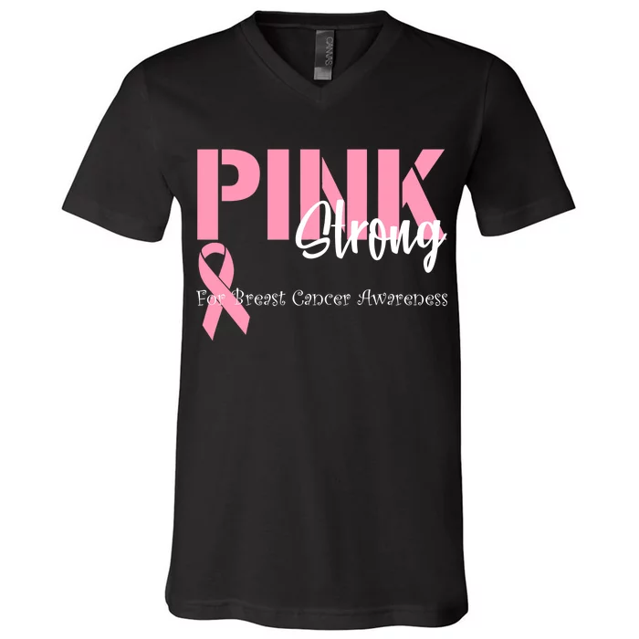 Pink And Strong Breast Cancer Awareness V-Neck T-Shirt