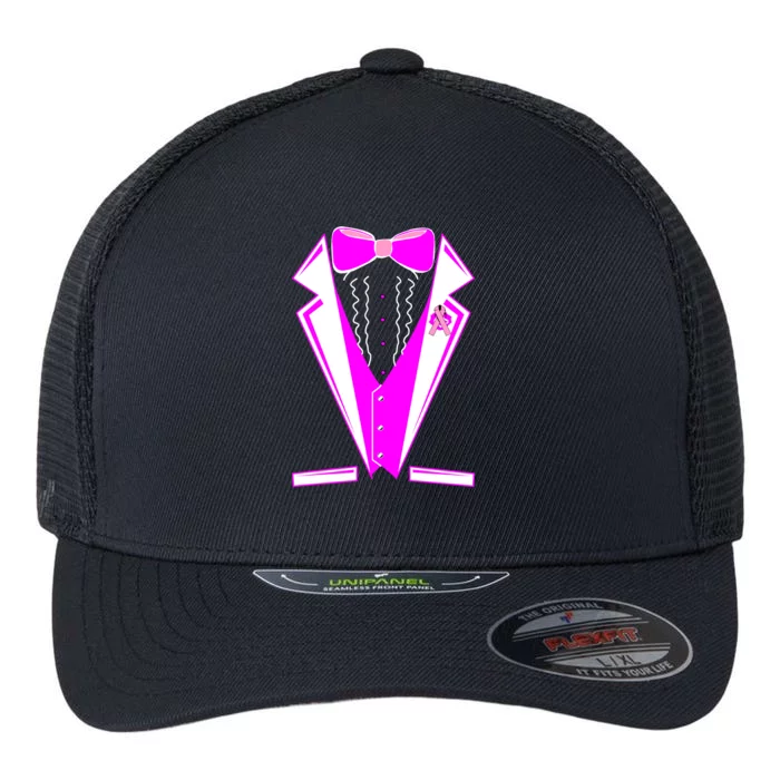 Pink Breast Cancer Tuxedo Flexfit Unipanel Trucker Cap