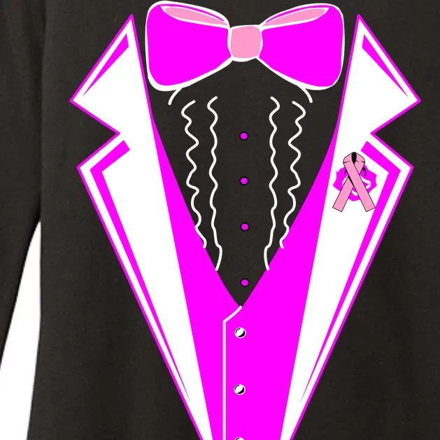 Pink Breast Cancer Tuxedo Womens CVC Long Sleeve Shirt