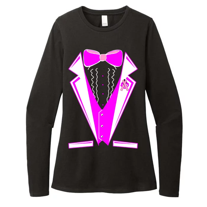 Pink Breast Cancer Tuxedo Womens CVC Long Sleeve Shirt