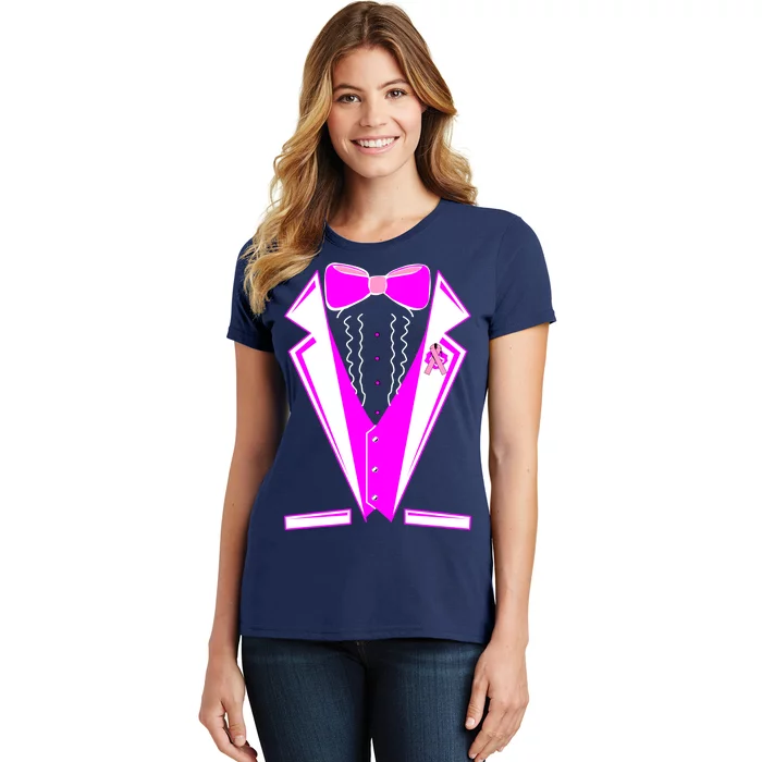 Pink Breast Cancer Tuxedo Women's T-Shirt