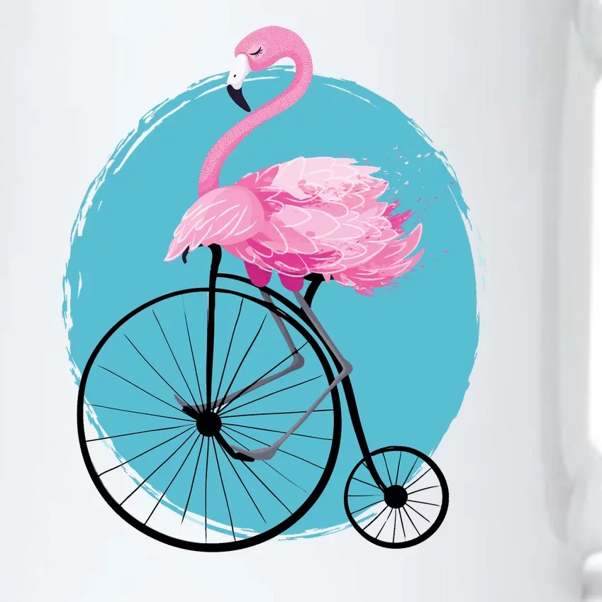 Pink Flamingo On Tall Bicycle Retro Black Color Changing Mug