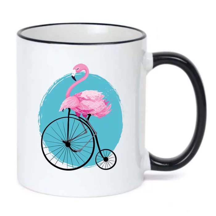 Pink Flamingo On Tall Bicycle Retro Black Color Changing Mug