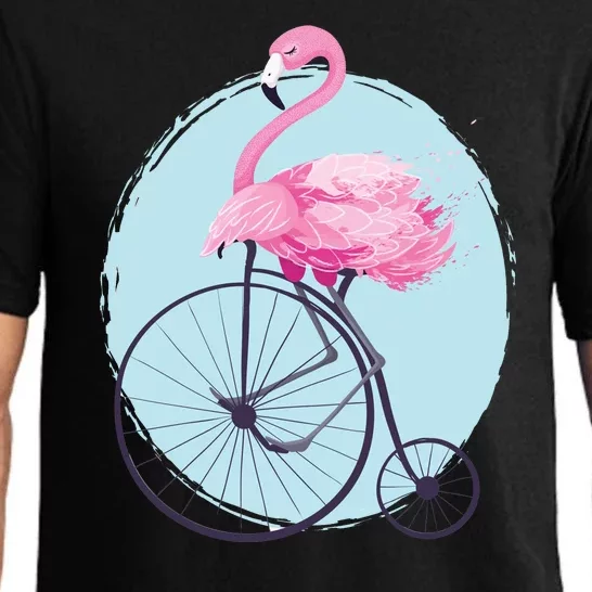 Pink Flamingo On Tall Bicycle Retro Pajama Set