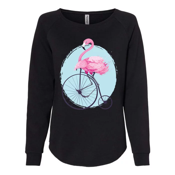 Pink Flamingo On Tall Bicycle Retro Womens California Wash Sweatshirt