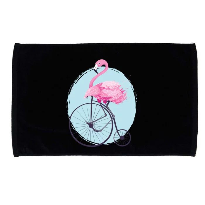 Pink Flamingo On Tall Bicycle Retro Microfiber Hand Towel