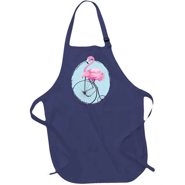 Pink Flamingo On Tall Bicycle Retro Full-Length Apron With Pocket