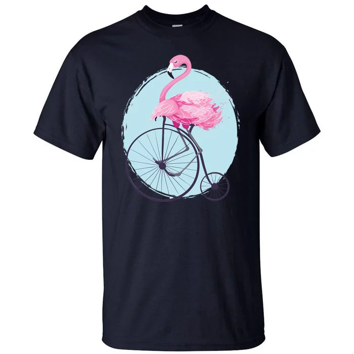 Pink Flamingo On Tall Bicycle Retro Tall T-Shirt