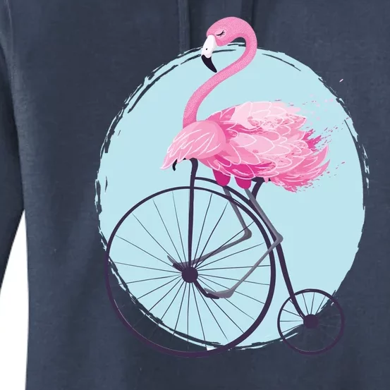 Pink Flamingo On Tall Bicycle Retro Women's Pullover Hoodie