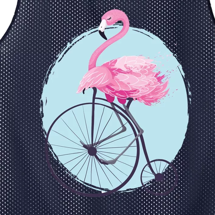 Pink Flamingo On Tall Bicycle Retro Mesh Reversible Basketball Jersey Tank