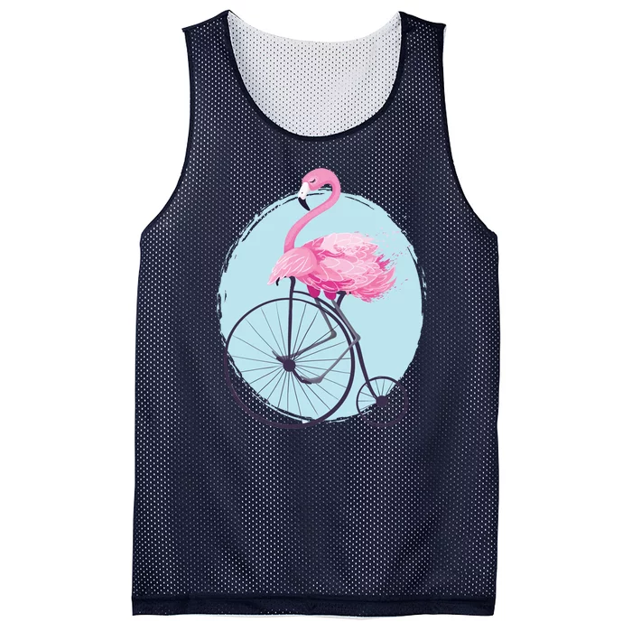 Pink Flamingo On Tall Bicycle Retro Mesh Reversible Basketball Jersey Tank