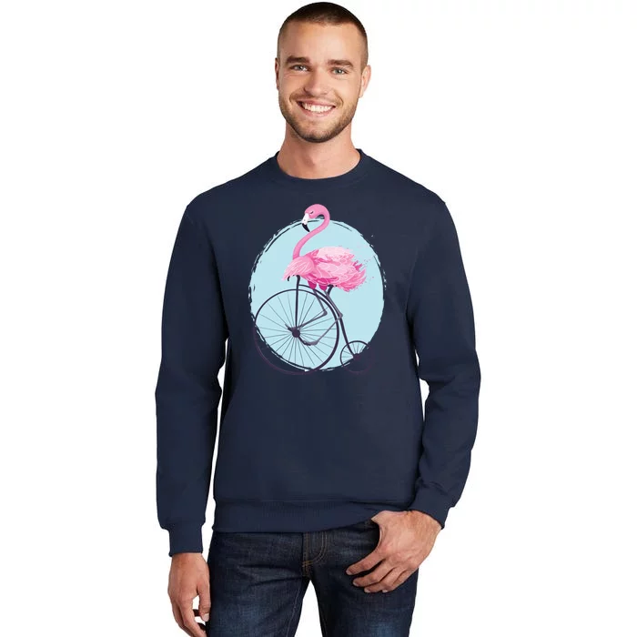 Pink Flamingo On Tall Bicycle Retro Tall Sweatshirt