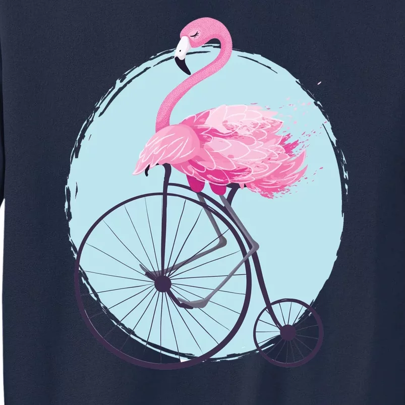 Pink Flamingo On Tall Bicycle Retro Tall Sweatshirt