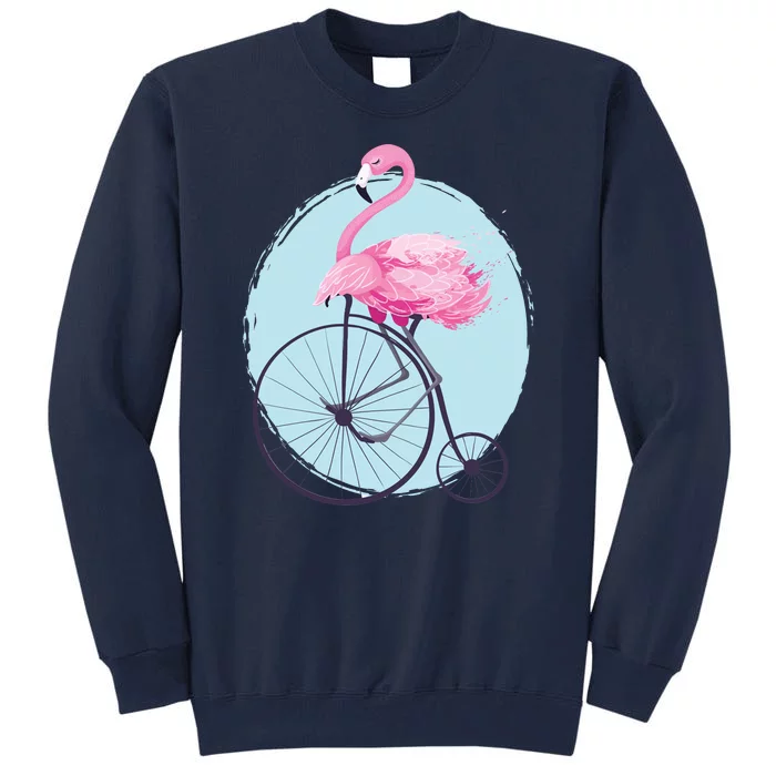 Pink Flamingo On Tall Bicycle Retro Tall Sweatshirt