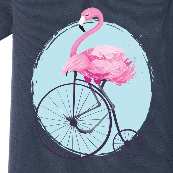 Pink Flamingo On Tall Bicycle Retro Baby Bodysuit