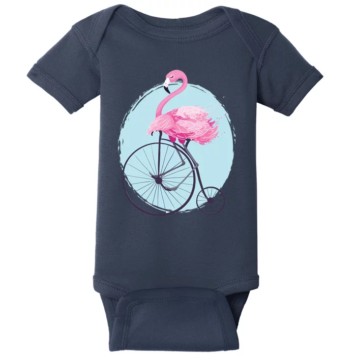 Pink Flamingo On Tall Bicycle Retro Baby Bodysuit