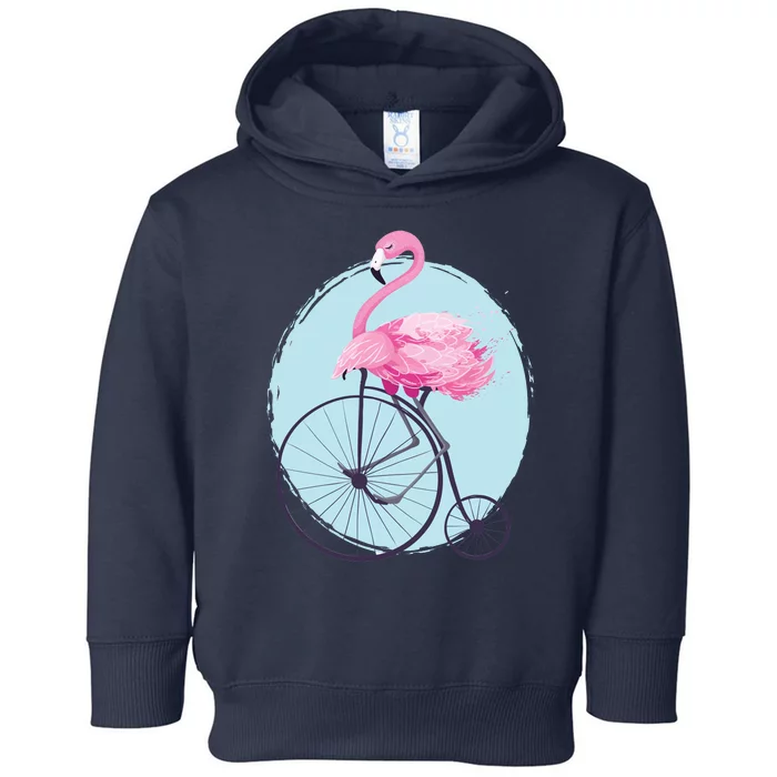 Pink Flamingo On Tall Bicycle Retro Toddler Hoodie