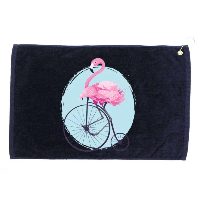 Pink Flamingo On Tall Bicycle Retro Grommeted Golf Towel