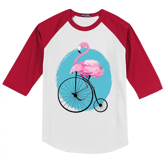 Pink Flamingo On Tall Bicycle Retro Kids Colorblock Raglan Jersey