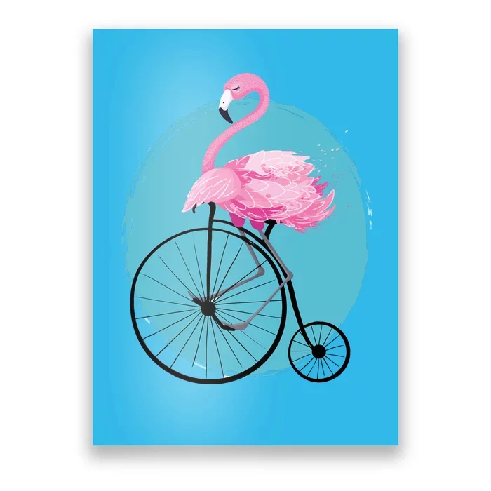 Pink Flamingo On Tall Bicycle Retro Poster