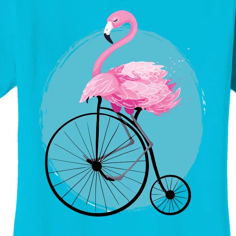 Pink Flamingo On Tall Bicycle Retro Women's T-Shirt