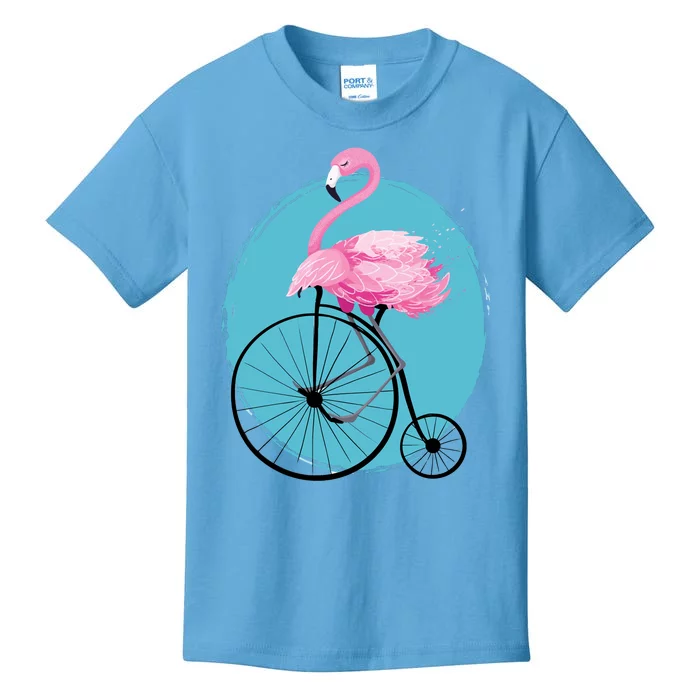 Pink Flamingo On Tall Bicycle Retro Kids T-Shirt