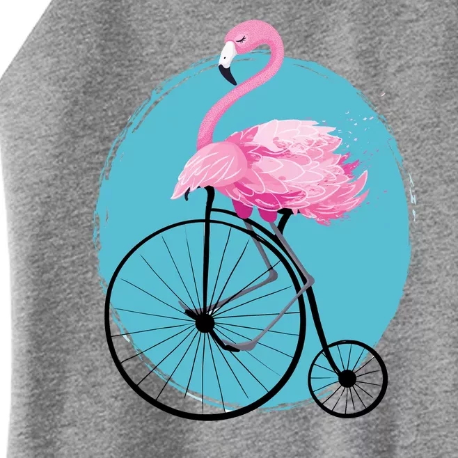 Pink Flamingo On Tall Bicycle Retro Women’s Perfect Tri Rocker Tank