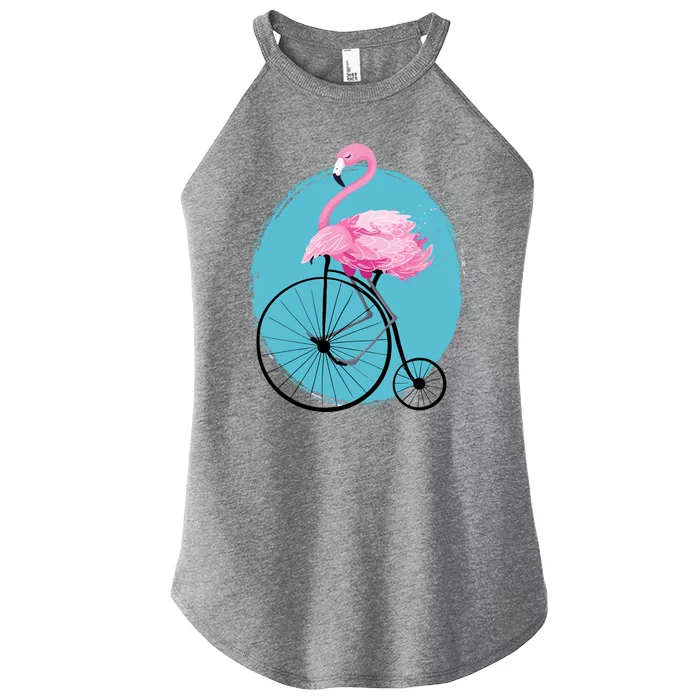 Pink Flamingo On Tall Bicycle Retro Women’s Perfect Tri Rocker Tank