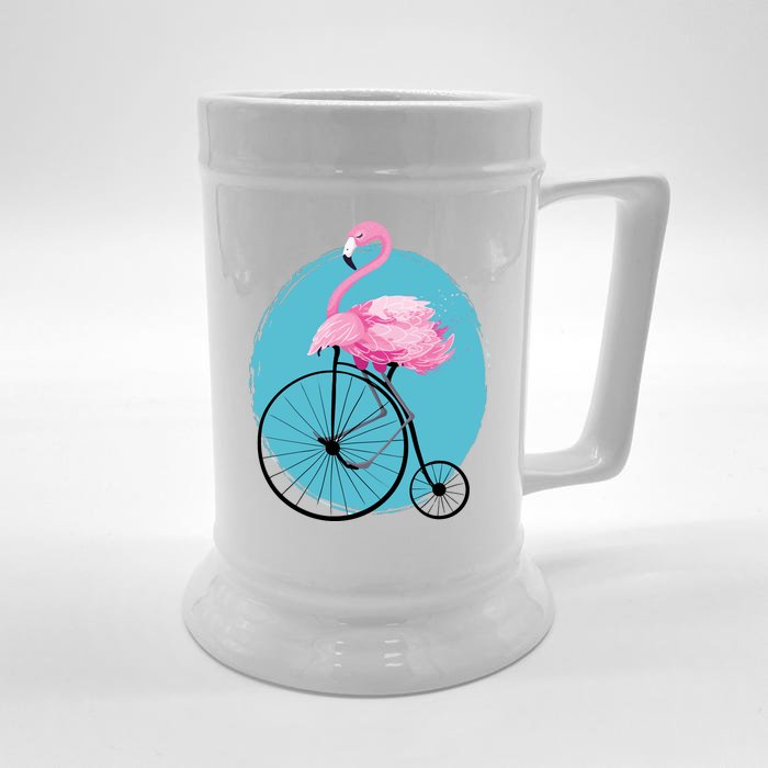 Pink Flamingo On Tall Bicycle Retro Front & Back Beer Stein