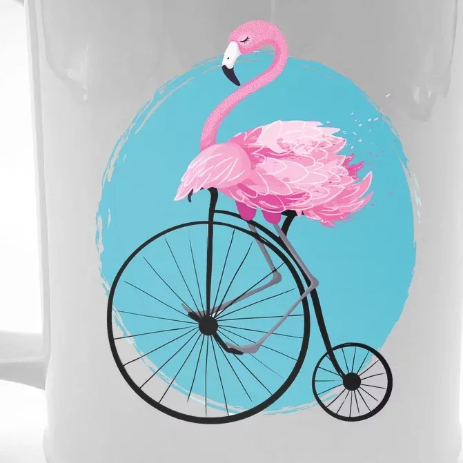 Pink Flamingo On Tall Bicycle Retro Front & Back Beer Stein