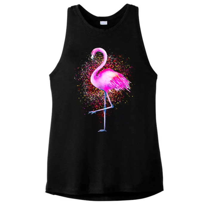 Pink Flamingo Paint Art Ladies Tri-Blend Wicking Tank