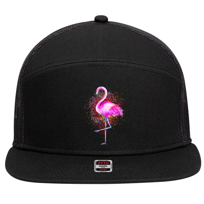 Pink Flamingo Paint Art 7 Panel Mesh Trucker Snapback Hat