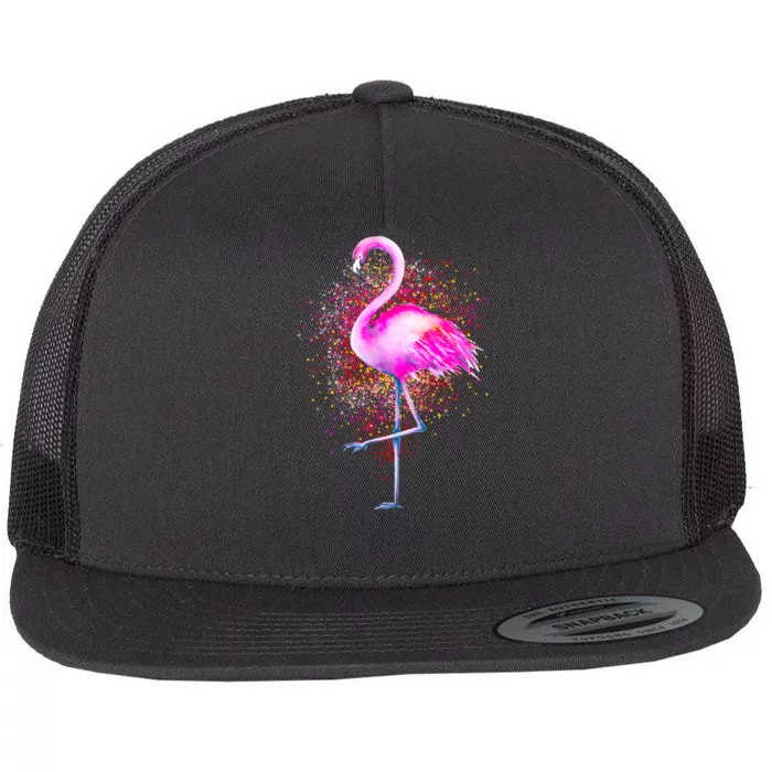 Pink Flamingo Paint Art Flat Bill Trucker Hat