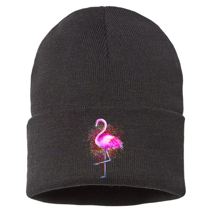 Pink Flamingo Paint Art Sustainable Knit Beanie