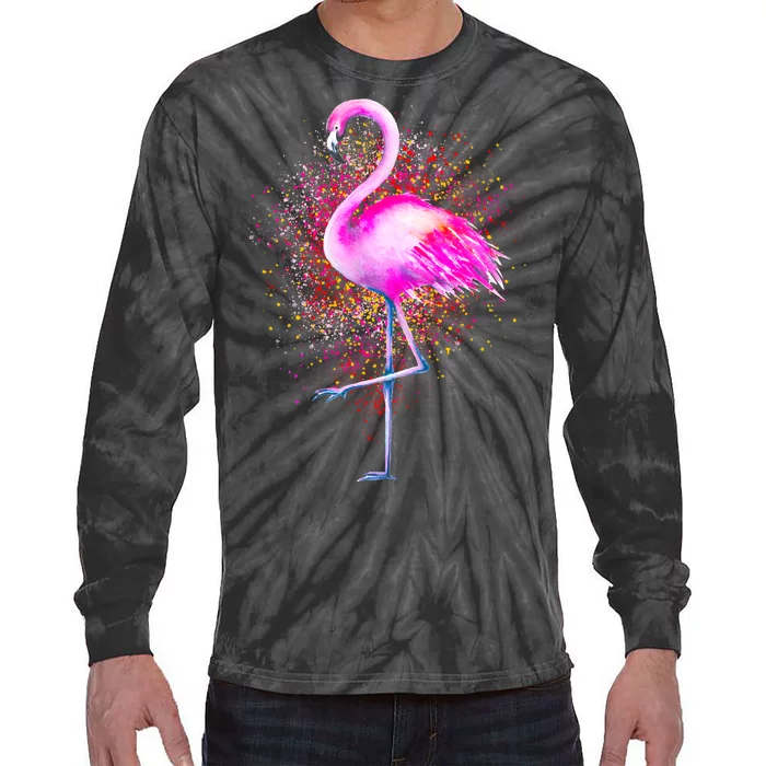 Pink Flamingo Paint Art Tie-Dye Long Sleeve Shirt