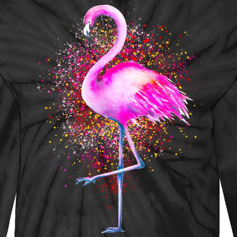 Pink Flamingo Paint Art Tie-Dye Long Sleeve Shirt