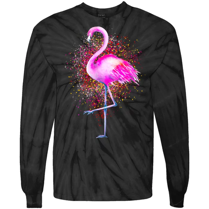 Pink Flamingo Paint Art Tie-Dye Long Sleeve Shirt