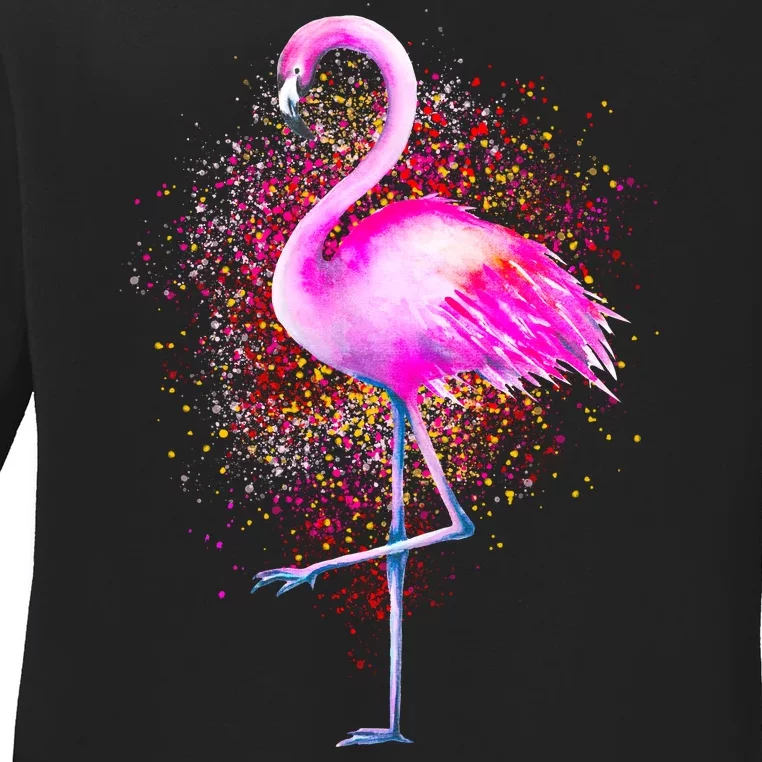 Pink Flamingo Paint Art Ladies Long Sleeve Shirt