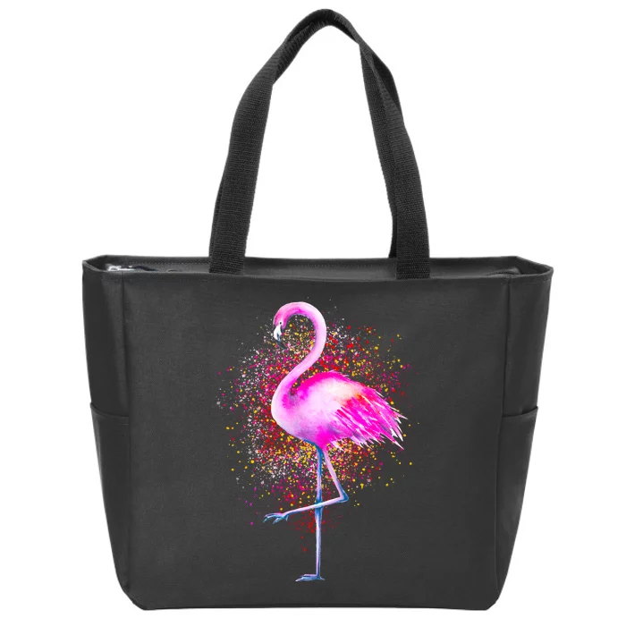 Pink Flamingo Paint Art Zip Tote Bag