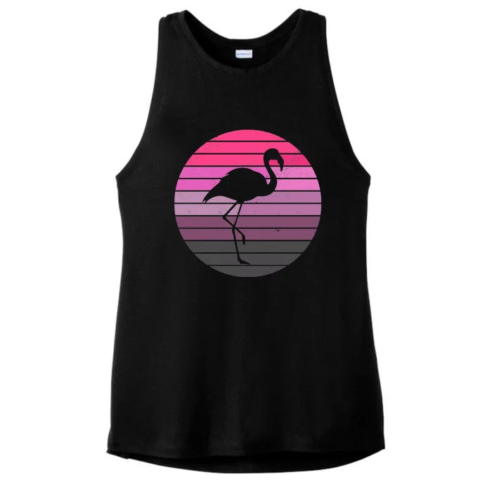 Pink Flamingo Vintage Sunset Ladies Tri-Blend Wicking Tank