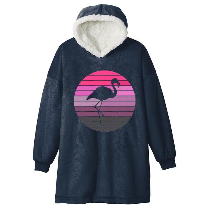 Pink Flamingo Vintage Sunset Hooded Wearable Blanket